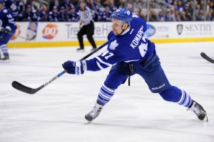November 17, 2015: Toronto Maple Leafs Right Wing Leo Komarov (47) [5929] scores the first goal during the game between the Toronto Maple Leafs and Colorado Avalanche at Air Canada Centre in Toronto, ON. (Photo by Gerry Angus/Icon Sportswire)