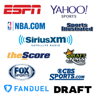 Logos of ESPN, Yahoo Sports, PGA, NFL, FOX, Bloomberg Sports, and CBS Sports.com