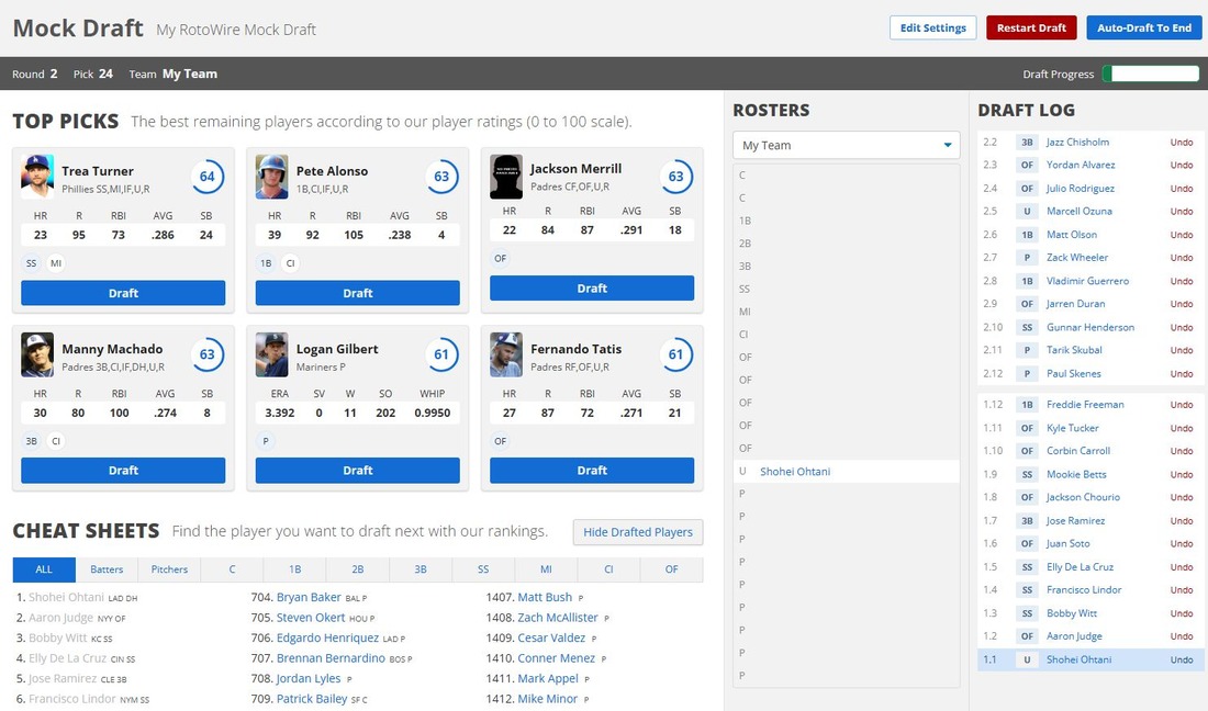 RotoWire Baseball Mock Draft Tool